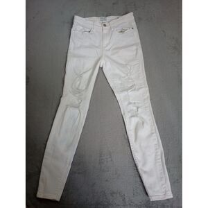 Judy Blue Jeans Womens 5/27 Skinny Fit White Mid Rise Distressed Stretch Comfort